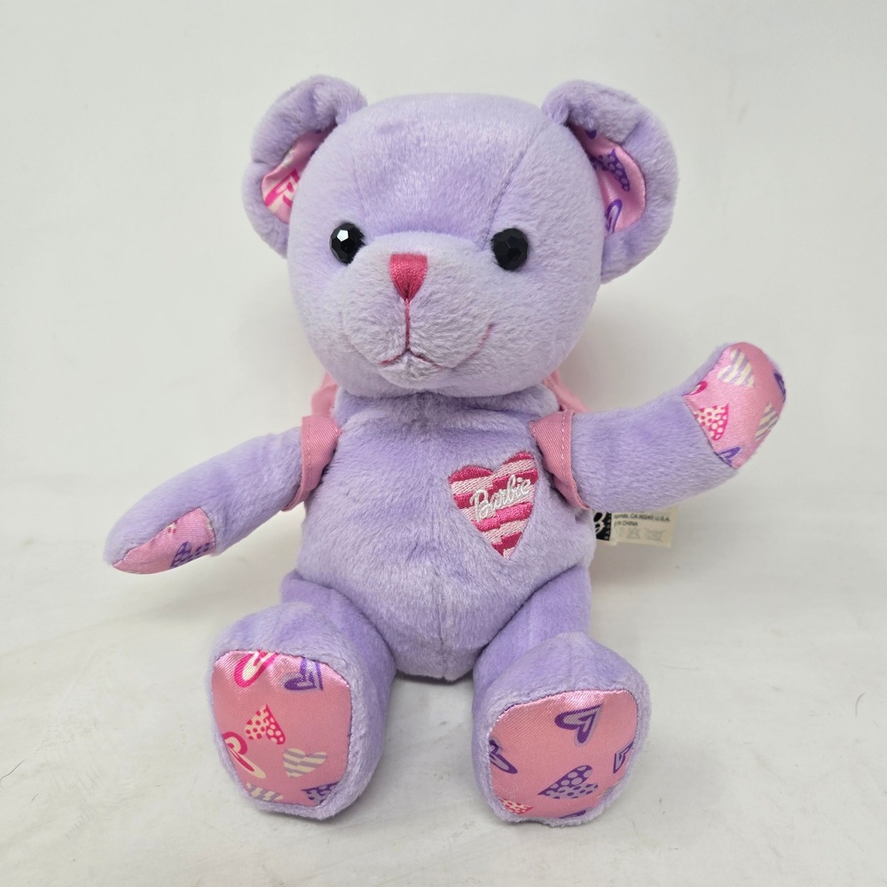 Vintage 2001‎ Barbie Mattel Lavender Purple Teddy Bear Plush with Pink Backpack
